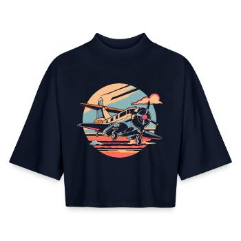 Propeller Plane Portrait - Boxy Women's Recycled 1/2 Sleeved T-Shirt by Stanley/Stella - navy - Front - AI Model Female 172 light (172cm)