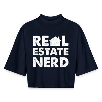 RealEstate Nerd - Boxy Women's Recycled 1/2 Sleeved T-Shirt by Stanley/Stella - navy - Front - AI Model Female 172 light (172cm)