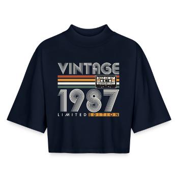 Jahrgang 1987 Retro Vintage Geburtstag Geschenk - Boxy Frauen Recyceltes 1/2 Sleeved T-Shirt by Stanley/Stella - Navy - Vorne - AI Model Female 172 light (172cm)