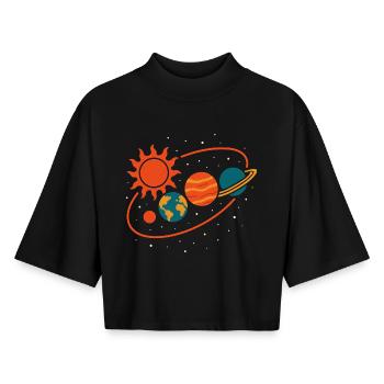 Explorer les planètes Système solaire Univers Fun - T-shirt femme coupe boxy recyclé manches mi-longues Stanley/Stella - noir - Devant - AI Model Female 172 light (172cm)