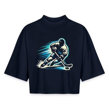 Eishockey Spieler Kinder Geschenk Herren - Boxy Frauen Recyceltes 1/2 Sleeved T-Shirt by Stanley/Stella - Navy - Vorne - AI Model Female 172 light (172cm)