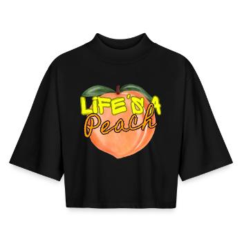 La vie drôle est un cadeau de filles d’été avec des jeux de mots aux fruits de pêche - T-shirt femme coupe boxy recyclé manches mi-longues Stanley/Stella - noir - Devant - AI Model Female 172 light (172cm)