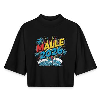 Fête de Malle 2026 - T-shirt femme coupe boxy recyclé manches mi-longues Stanley/Stella - noir - Devant - AI Model Female 172 light (172cm)