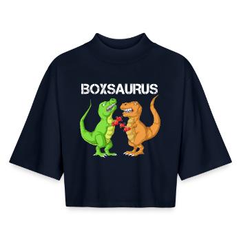 Boxing Saurus Dinosaur Funny T-Rex Gym Fighter - Boxy Women's Recycled 1/2 Sleeved T-Shirt by Stanley/Stella - navy - Front - AI Model Female 172 light (172cm)