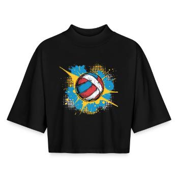 Volleyball Ball Streetart - Boxy Frauen Recyceltes 1/2 Sleeved T-Shirt by Stanley/Stella - Schwarz - Vorne - AI Model Female 172 light (172cm)