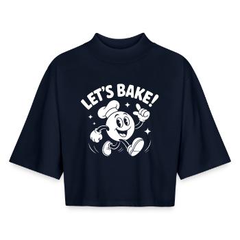 Lets Bake Cartoon Pâtisserie Mascotte - T-shirt femme coupe boxy recyclé manches mi-longues Stanley/Stella - marine - Devant - AI Model Female 172 light (172cm)