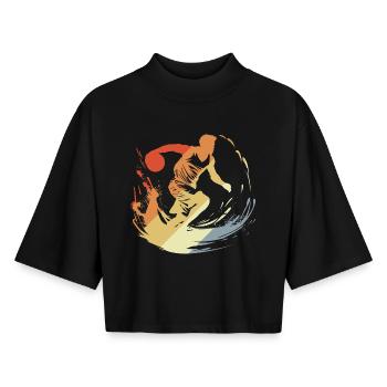 Joueur de basket-ball vintage - T-shirt femme coupe boxy recyclé manches mi-longues Stanley/Stella - noir - Devant - AI Model Female 172 light (172cm)