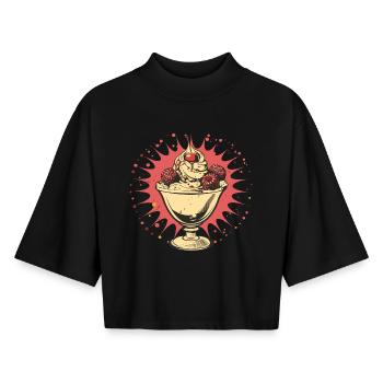 Sundae à la crème glacée graphique - T-shirt femme coupe boxy recyclé manches mi-longues Stanley/Stella - noir - Devant - AI Model Female 172 light (172cm)