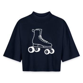 Rollschuhe Zeichnung - Boxy Frauen Recyceltes 1/2 Sleeved T-Shirt by Stanley/Stella - Navy - Vorne - AI Model Female 172 light (172cm)