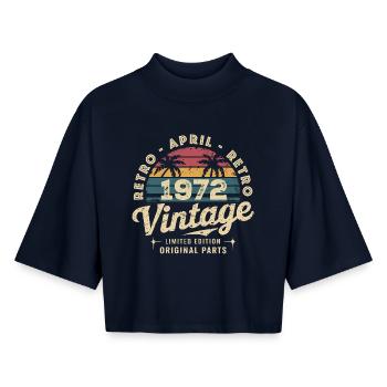 Avril 1972 - April 1972 - T-shirt femme coupe boxy recyclé manches mi-longues Stanley/Stella - marine - Devant - AI Model Female 172 light (172cm)