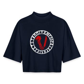 Symbol Der Wikinger - Boxy Frauen Recyceltes 1/2 Sleeved T-Shirt by Stanley/Stella - Navy - Vorne - AI Model Female 172 light (172cm)