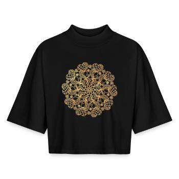 Mandala aus Herzen - gold - Boxy Frauen Recyceltes 1/2 Sleeved T-Shirt by Stanley/Stella - Schwarz - Vorne - AI Model Female 172 light (172cm)