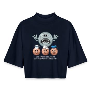 les 3 petits cochonets - T-shirt femme coupe boxy recyclé manches mi-longues Stanley/Stella - marine - Devant - AI Model Female 172 light (172cm)