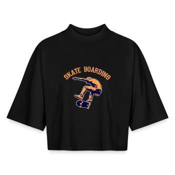Skateboardfahrer - Boxy Frauen Recyceltes 1/2 Sleeved T-Shirt by Stanley/Stella - Schwarz - Vorne - AI Model Female 172 light (172cm)