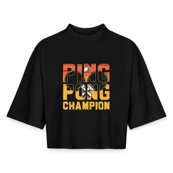 Ping Pong Champion Amoureux du Tennis de Table - T-shirt femme coupe boxy recyclé manches mi-longues Stanley/Stella - noir - Devant - AI Model Female 172 light (172cm)