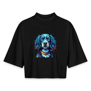 Epagneul Bleu Picardie Chien Race Dessin Animé Kawaii - T-shirt femme coupe boxy recyclé manches mi-longues Stanley/Stella - noir - Devant - AI Model Female 172 light (172cm)