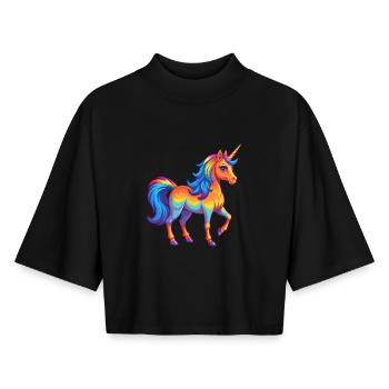 Licorne coloré Kawaii Dessin animé Personnage Clipart - T-shirt femme coupe boxy recyclé manches mi-longues Stanley/Stella - noir - Devant - AI Model Female 172 light (172cm)