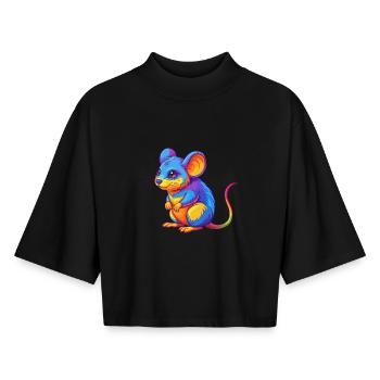 Maus Bunte Kawaii Cartoon Charakter Clipart - Boxy Frauen Recyceltes 1/2 Sleeved T-Shirt by Stanley/Stella - Schwarz - Vorne - AI Model Female 172 light (172cm)