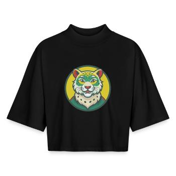Snow Leopard Cute Kawaii Cartoon Clipart Animal - Boxy Women's Recycled 1/2 Sleeved T-Shirt by Stanley/Stella - black - Front - AI Model Female 172 light (172cm)