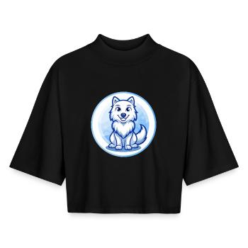 Arktischer Wolf Blau Kawaii Cartoon Charakter Clipart - Boxy Frauen Recyceltes 1/2 Sleeved T-Shirt by Stanley/Stella - Schwarz - Vorne - AI Model Female 172 light (172cm)