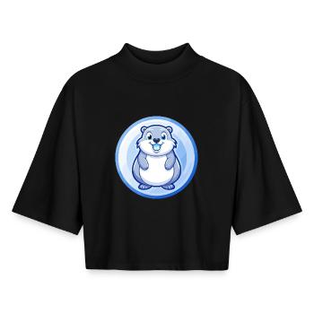 Gopher Blue Kawaii Cartoon Character Clipart Pet - Boxy Women's Recycled 1/2 Sleeved T-Shirt by Stanley/Stella - black - Front - AI Model Female 172 light (172cm)