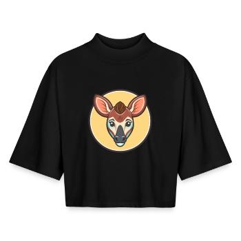Okapi Kawaii Cartoon Character Animal Pet Face - Boxy Women's Recycled 1/2 Sleeved T-Shirt by Stanley/Stella - black - Front - AI Model Female 172 light (172cm)