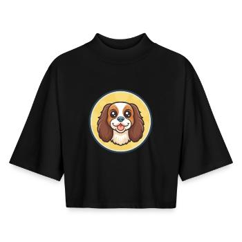 Anglais Jouet Épagneul Chien Race Drôle Dessin Animé Kawaii - T-shirt femme coupe boxy recyclé manches mi-longues Stanley/Stella - noir - Devant - AI Model Female 172 light (172cm)