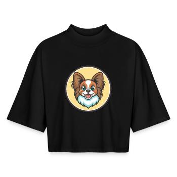 Papillon Hunderasse Bunte Karikatur Kawaii Clipart - Boxy Frauen Recyceltes 1/2 Sleeved T-Shirt by Stanley/Stella - Schwarz - Vorne - AI Model Female 172 light (172cm)