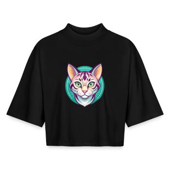Bengal Cat Breed Cartoon Kawaii Animal Pet - Boxy Women's Recycled 1/2 Sleeved T-Shirt by Stanley/Stella - black - Front - AI Model Female 172 light (172cm)