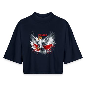 Poland Polska Polish Red White Eagle Crown Gift - Boxy Women's Recycled 1/2 Sleeved T-Shirt by Stanley/Stella - navy - Front - AI Model Female 172 light (172cm)