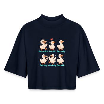 Lustige Gans Cartoon – Witz Wortspiel Humor Gesche - Boxy Frauen Recyceltes 1/2 Sleeved T-Shirt by Stanley/Stella - Navy - Vorne - AI Model Female 172 light (172cm)