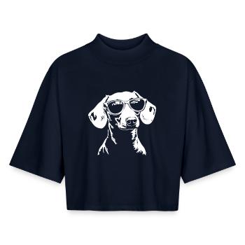 Lunettes de soleil teckel - T-shirt femme coupe boxy recyclé manches mi-longues Stanley/Stella - marine - Devant - AI Model Female 172 light (172cm)
