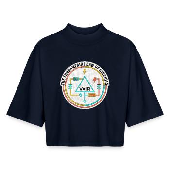 Gift for Electrical Engineer, Funny Circuits Shirt - Boxy Women's Recycled 1/2 Sleeved T-Shirt by Stanley/Stella - navy - Front - AI Model Female 172 light (172cm)