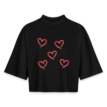 Le cœur façonne l’amour - T-shirt femme coupe boxy recyclé manches mi-longues Stanley/Stella - noir - Devant - AI Model Female 172 light (172cm)