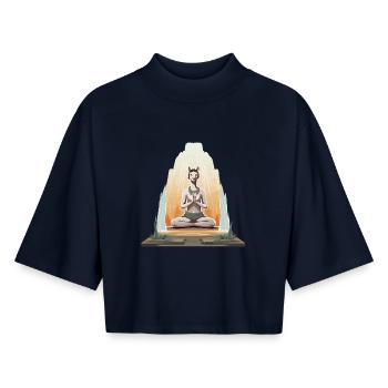 Lama Meditation am Berg - Boxy Frauen Recyceltes 1/2 Sleeved T-Shirt by Stanley/Stella - Navy - Vorne - AI Model Female 172 light (172cm)