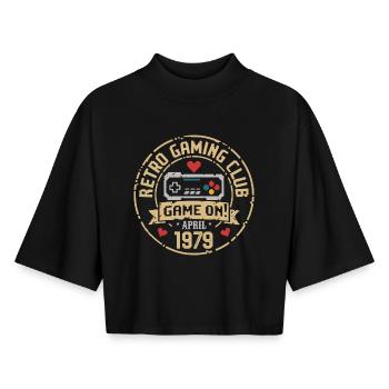 April 1979 Anniversary April 1979 Retro - Boxy Women's Recycled 1/2 Sleeved T-Shirt by Stanley/Stella - black - Front - AI Model Female 172 light (172cm)