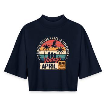 1976 April Birthday Legend April 1976 - Boxy Women's Recycled 1/2 Sleeved T-Shirt by Stanley/Stella - navy - Front - AI Model Female 172 light (172cm)