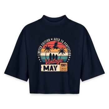 Special anniversary with this design May 1981 - Boxy Women's Recycled 1/2 Sleeved T-Shirt by Stanley/Stella - navy - Front - AI Model Female 172 light (172cm)