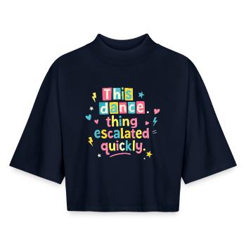 This dance quickly escalated - Boxy Women's Recycled 1/2 Sleeved T-Shirt by Stanley/Stella - navy - Front - AI Model Female 172 light (172cm)