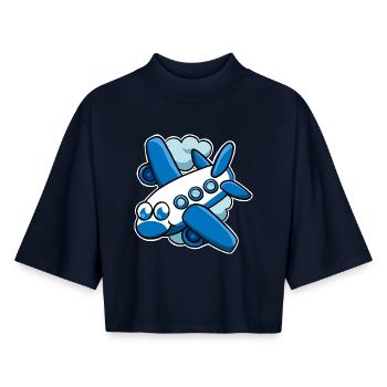 airplane - Boxy Women's Recycled 1/2 Sleeved T-Shirt by Stanley/Stella - navy - Front - AI Model Female 172 light (172cm)