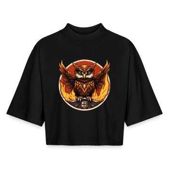 The Fire Guardian Owl - Boxy Women's Recycled 1/2 Sleeved T-Shirt by Stanley/Stella - black - Front - AI Model Female 172 light (172cm)