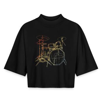 Schlagzeug Vintage Look - Boxy Frauen Recyceltes 1/2 Sleeved T-Shirt by Stanley/Stella - Schwarz - Vorne - AI Model Female 172 light (172cm)
