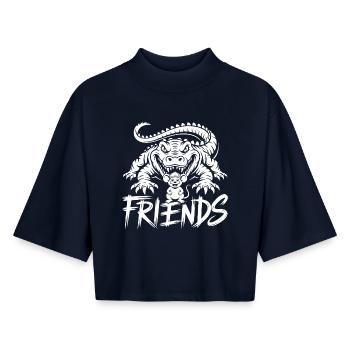 Amis pour la vie – Crocodile et Souris - T-shirt femme coupe boxy recyclé manches mi-longues Stanley/Stella - marine - Devant - AI Model Female 172 light (172cm)