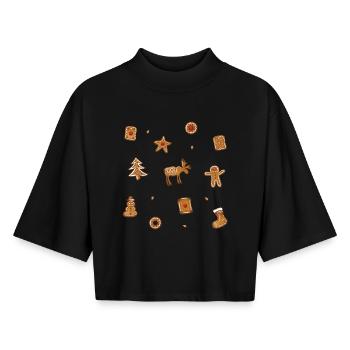 Biscuits au pain d’épices Spekulatius - T-shirt femme coupe boxy recyclé manches mi-longues Stanley/Stella - noir - Devant - AI Model Female 172 light (172cm)
