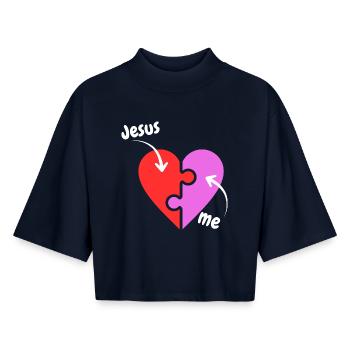 Jesus and me puzzle Heart - Christian - Boxy Women's Recycled 1/2 Sleeved T-Shirt by Stanley/Stella - navy - Front - AI Model Female 172 light (172cm)