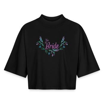 Wedding design with flower garland for bride - Boxy Women's Recycled 1/2 Sleeved T-Shirt by Stanley/Stella - black - Front - AI Model Female 172 light (172cm)