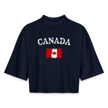 Coup de pinceau du drapeau canadien - T-shirt femme coupe boxy recyclé manches mi-longues Stanley/Stella - marine - Devant - AI Model Female 172 light (172cm)