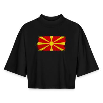Sole macedone su rosso - T-shirt donna boxy riciclata a maniche a mezza lunghezza di Stanley/Stella - nero - Fronte - AI Model Female 172 light (172cm)