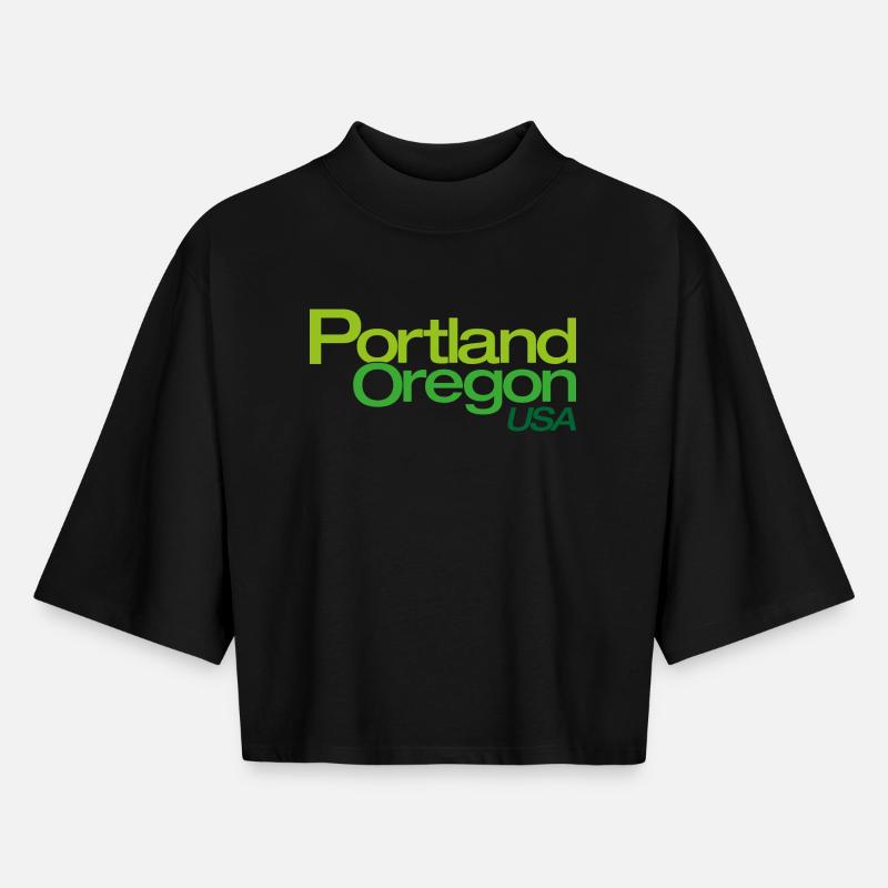 Portland Gradient City Logo - Boxy Women's Recycled 1/2 Sleeved T-Shirt by Stanley/Stella - black