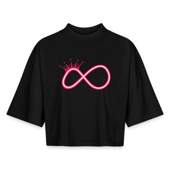 Symbole de l’infini rouge fluo avec couronne - T-shirt femme coupe boxy recyclé manches mi-longues Stanley/Stella - noir - Devant - AI Model Female 172 light (172cm)